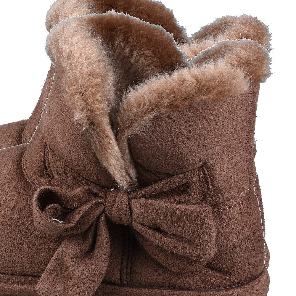 Womens Comfy Winter Bootie Slippers with Bow - Dark Brown (Size 3)