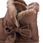 Womens Comfy Winter Bootie Slippers with Bow - Dark Brown (Size 3)