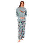 Womens Dachshund Micro Fleece Pyjamas with Applique Top - Printed Trouser (Size 8-10) - Blue