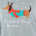 Womens Dachshund Micro Fleece Pyjamas with Applique Top - Printed Trouser (Size 8-10) - Blue