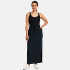 Womens Drawstring Waist Long Skirt with Slit (Size S) - Dark Grey