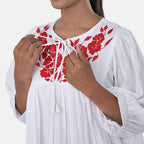 Womens Embroidered Cotton Double Gauze Relaxed Fit Tunic Top (Size XXL) - White