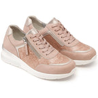 Womens Lace-Up Platform TRAINERS with Side Zipper (Size 4) - Rose