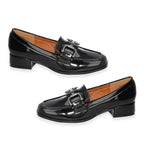 Spot on Ladies Low Block Heel Loafer with Metallic Buckle (Size 7) - Black