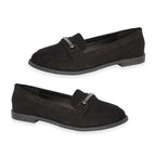 Spot On Ladies Microsuede Slip-On Loafers With Tonal Metallic Strap (Size 3) - Black