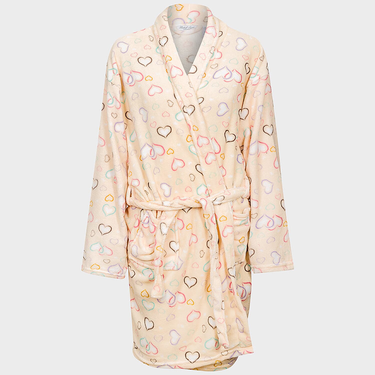 Heart Printed Plush Dressing Gown (One Size) - Yellow