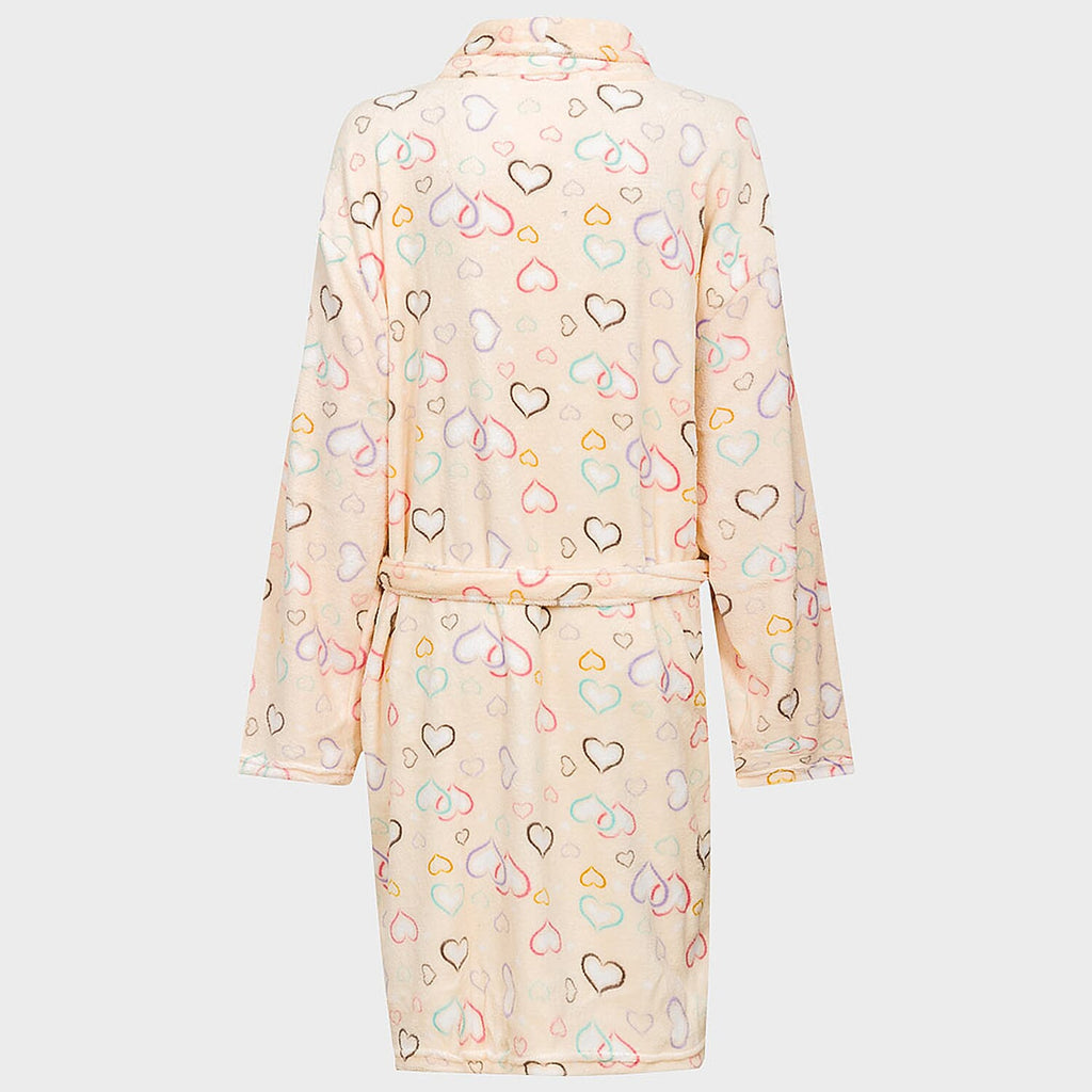 Heart Printed Plush Dressing Gown (One Size) - Yellow