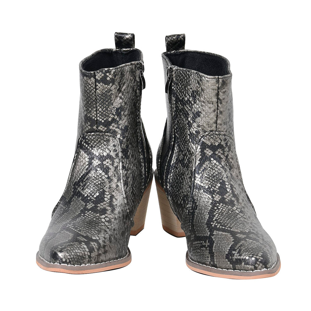 Snake Skin Pattern Winter Boots (Size 3) - Pewter