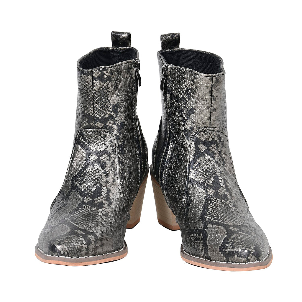 Snake Skin Pattern Winter Boots (Size 3) - Pewter