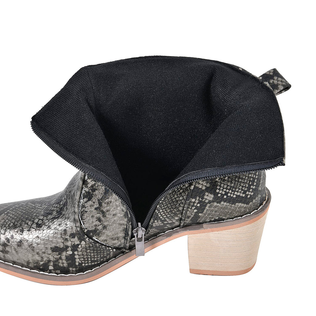 Snake Skin Pattern Winter Boots (Size 3) - Pewter