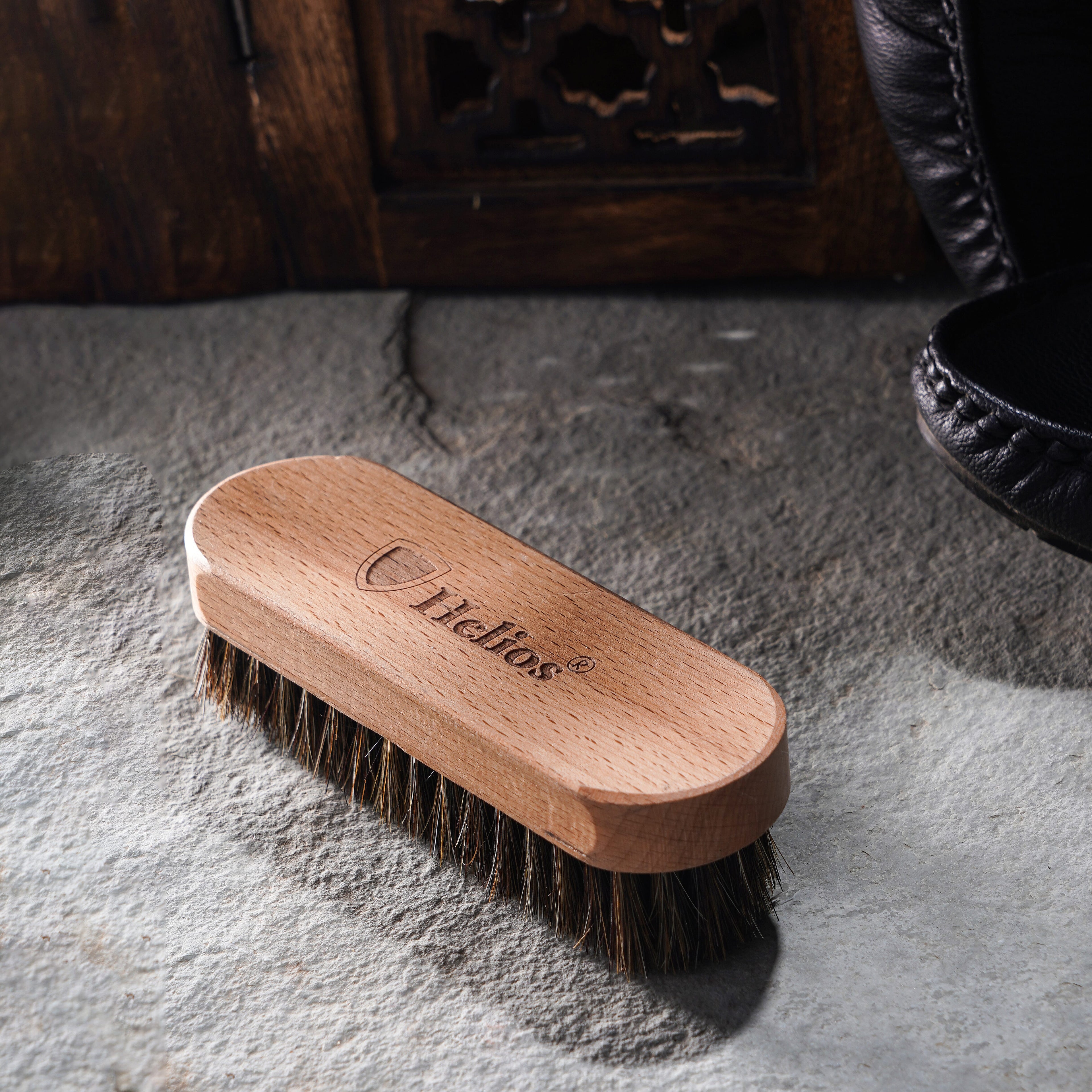 Wooden Horse Hair Shoe Brush - Brown