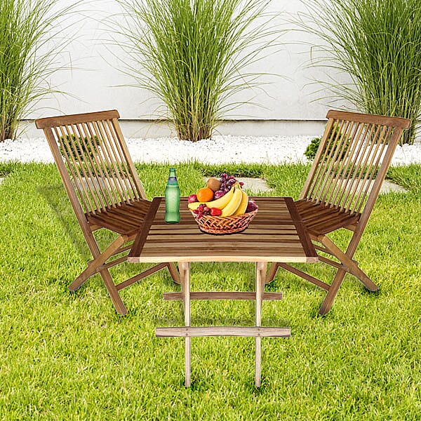 Bali Collection - Set of Two Handmade Wooden Folding Chairs (Size-90x47x40x34 Cm) and a Square Table (Size 61 Cm)
