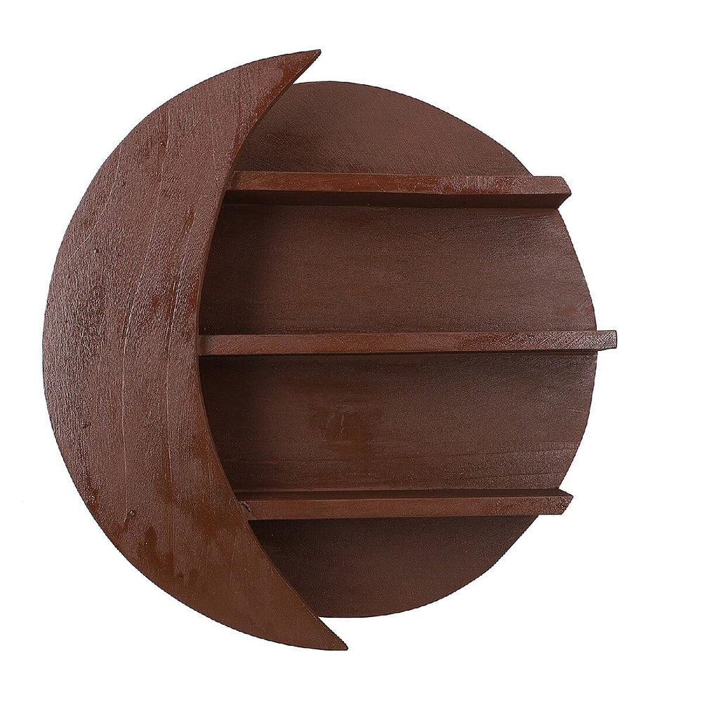 Wooden Wall Jewellery Organiser in Sun - Moon Shape - Cader Brown