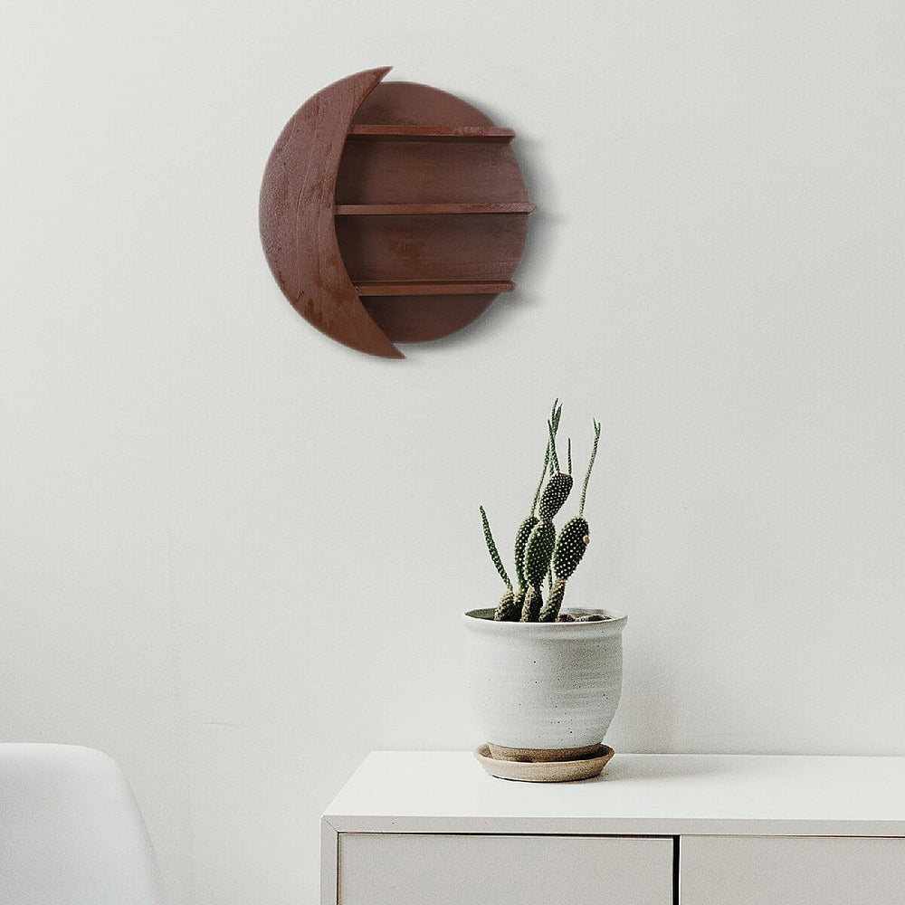 Wooden Wall Jewellery Organiser in Sun - Moon Shape - Cader Brown