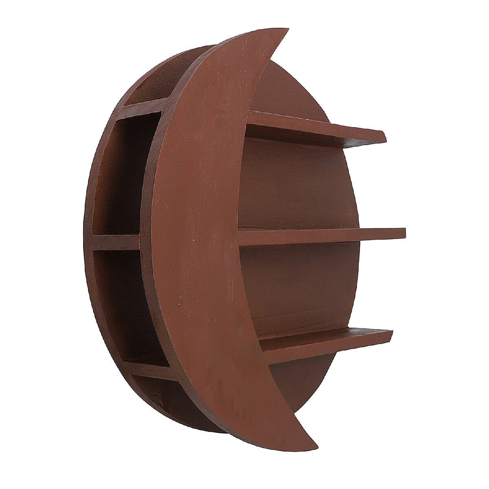 Wooden Wall Jewellery Organiser in Sun - Moon Shape - Cader Brown