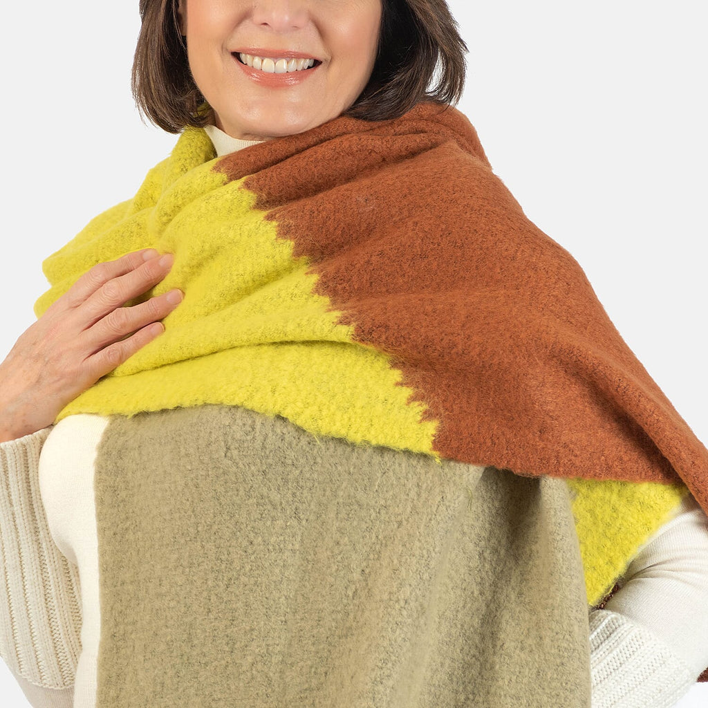 Wool Blend Diagonal Knitted Scarf - Lime Green