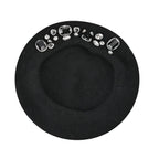 French Style Woollen Beret With Crystals - Black