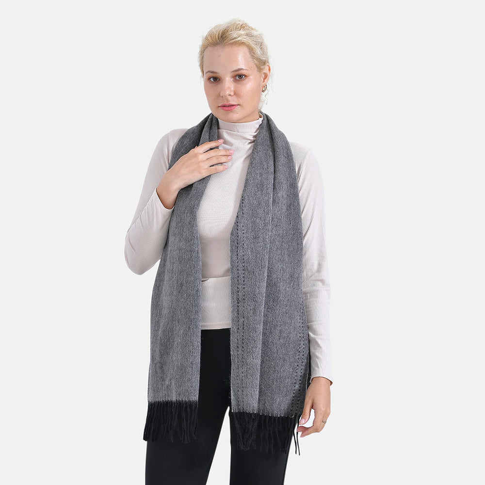 100% Wool Tassel Scarf (Size 160x30 cm) - Dark Grey