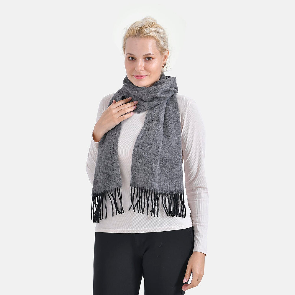 100% Wool Tassel Scarf (Size 160x30 cm) - Dark Grey