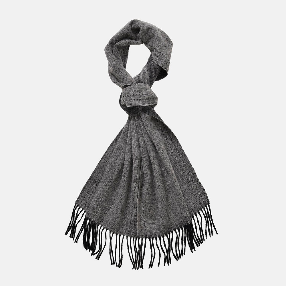 100% Wool Tassel Scarf (Size 160x30 cm) - Dark Grey