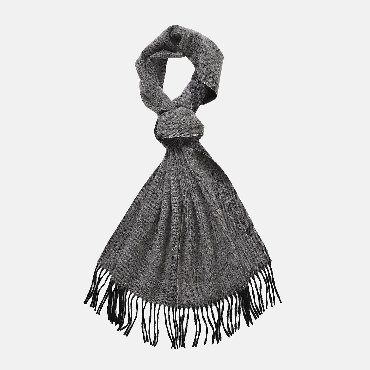 100% Wool Tassel Scarf (Size 160x30 cm) - Dark Grey