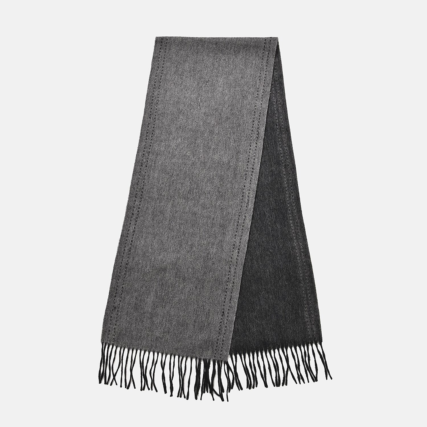 100% Wool Tassel Scarf (Size 160x30 cm) - Dark Grey