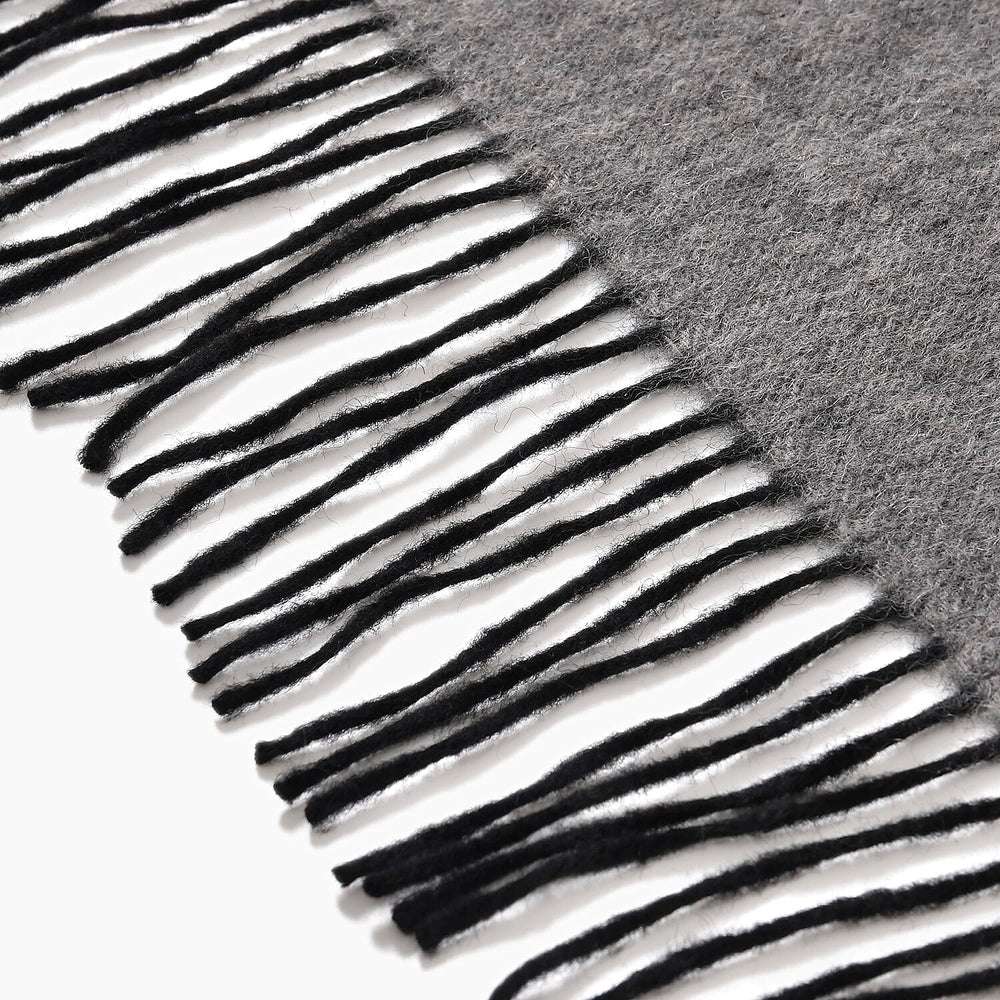 100% Wool Tassel Scarf (Size 160x30 cm) - Dark Grey