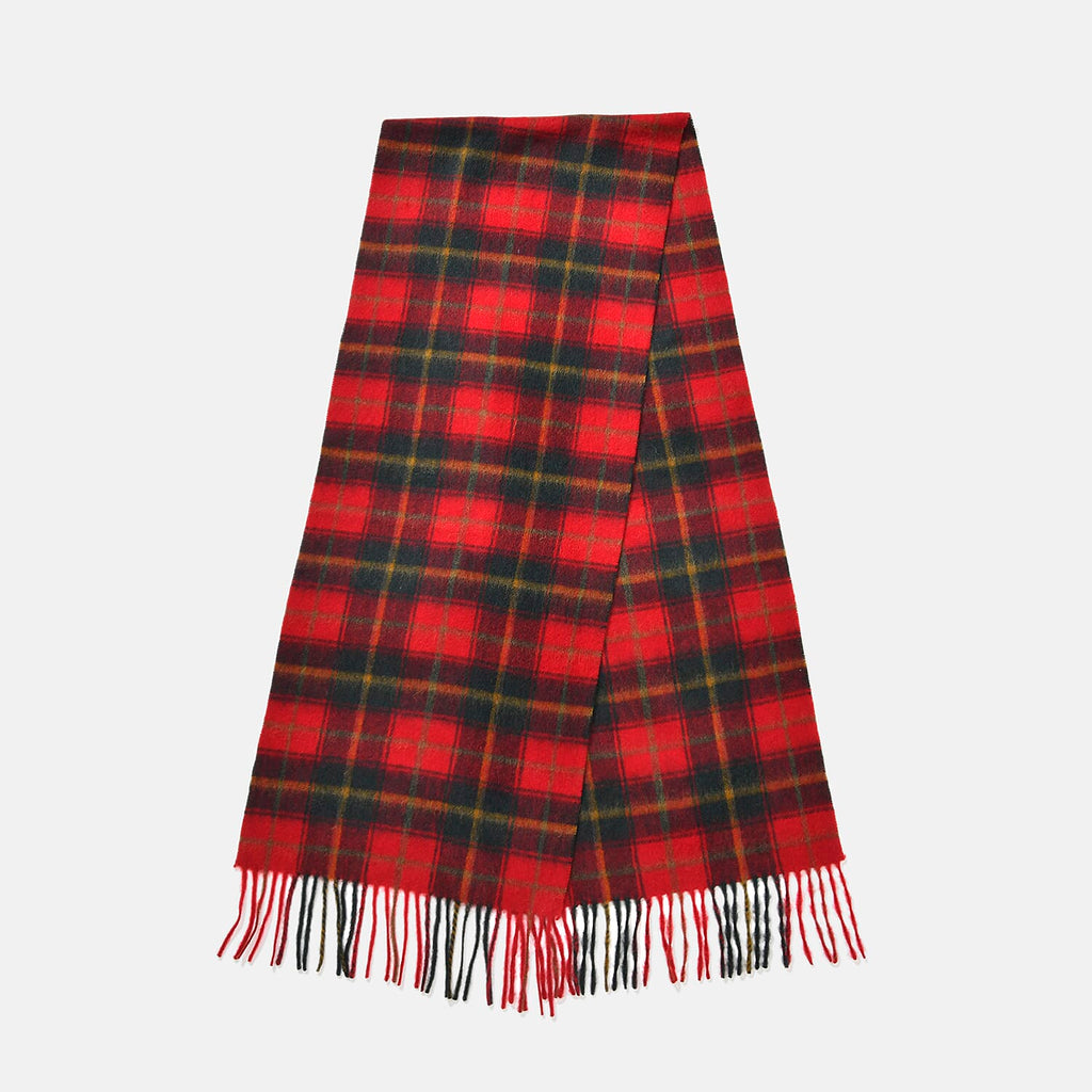 100% Wool Plaid Pattern Tassel Scarf (Size 160x30 cm) - Red