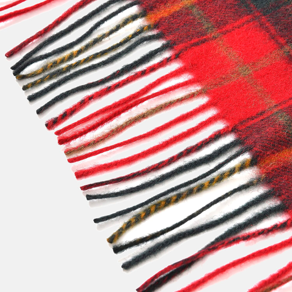 100% Wool Plaid Pattern Tassel Scarf (Size 160x30 cm) - Red