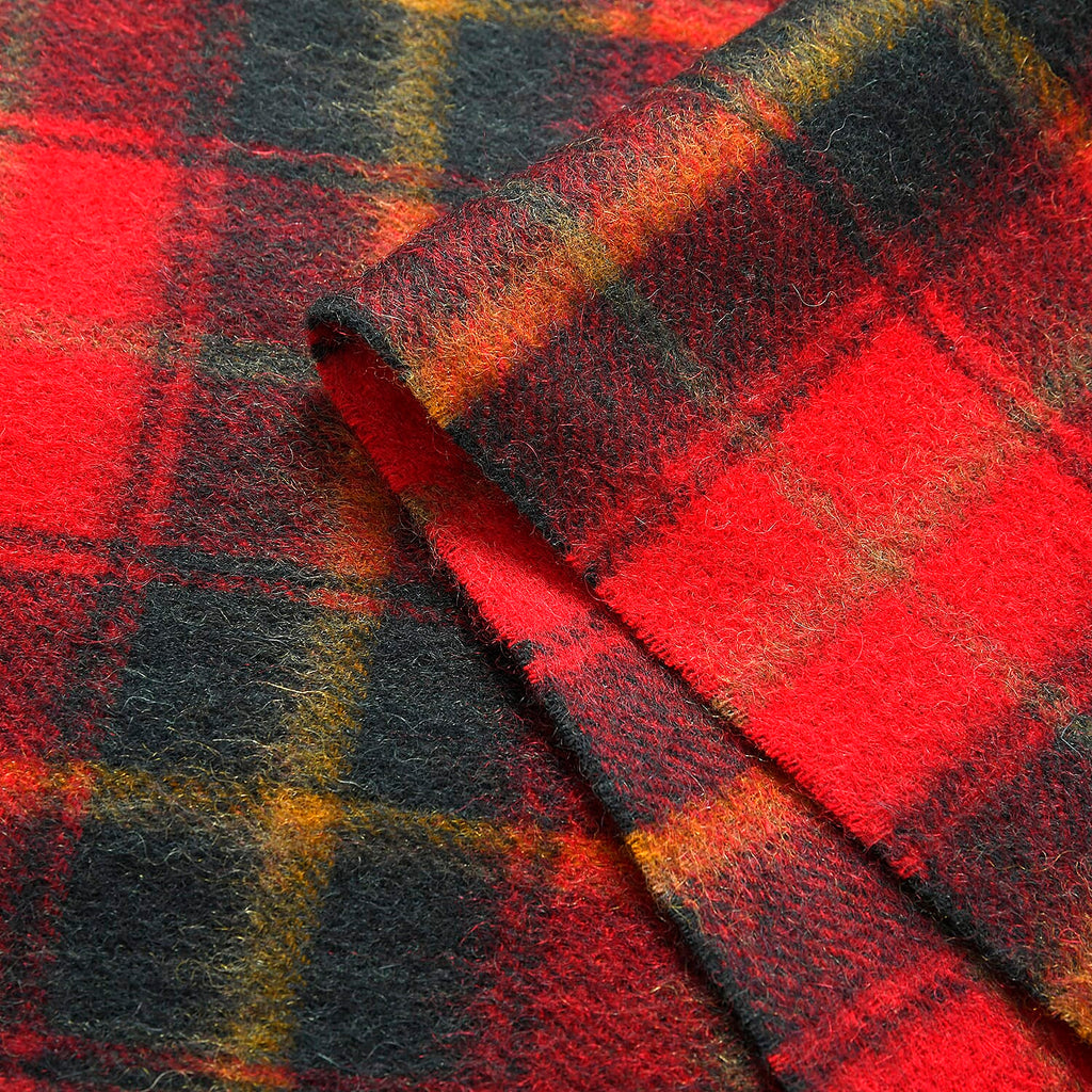 100% Wool Plaid Pattern Tassel Scarf (Size 160x30 cm) - Red