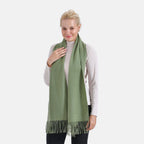 100% Wool Solid Warm Scarf (Size 160x30 cm) - Green