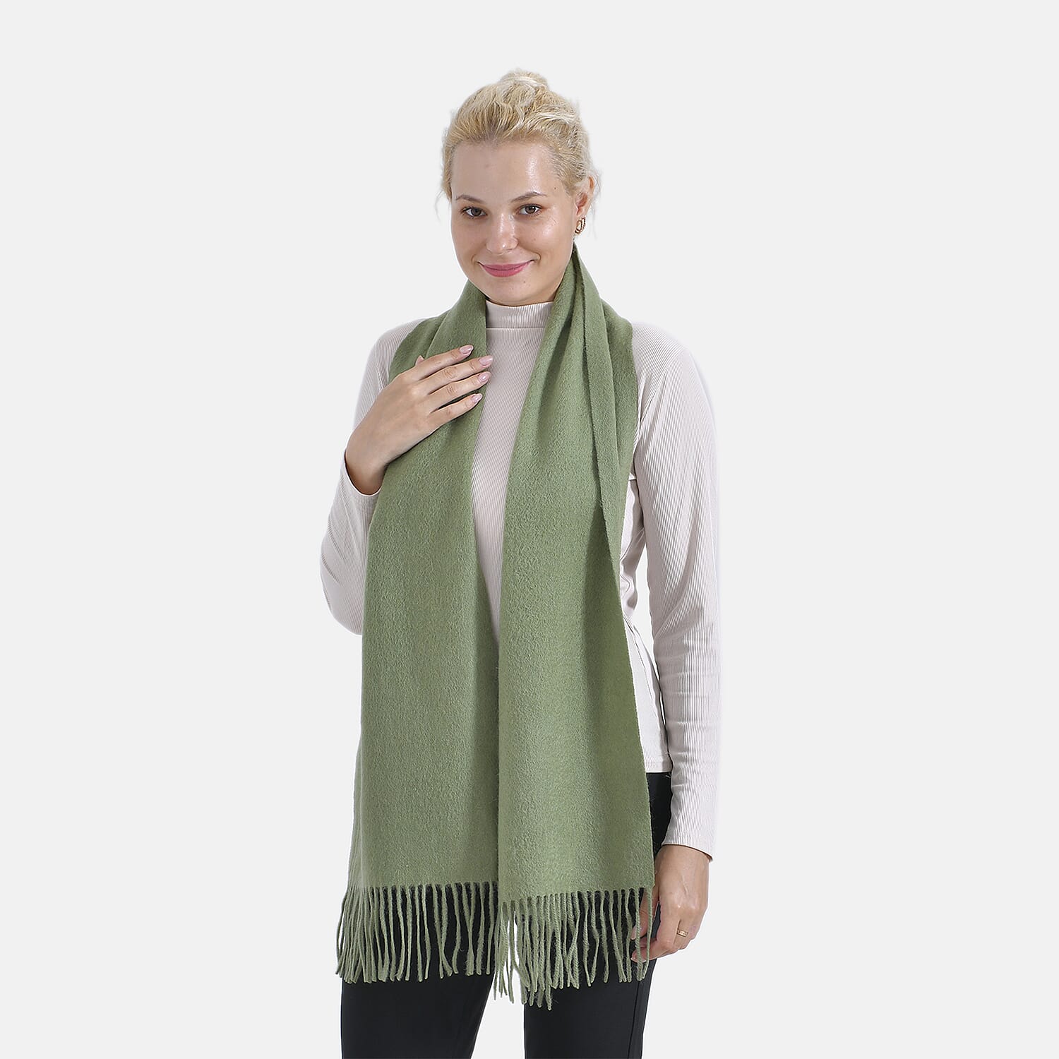 100% Wool Solid Warm Scarf (Size 160x30 cm) - Green