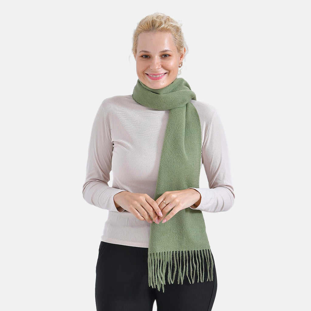 100% Wool Solid Warm Scarf (Size 160x30 cm) - Green
