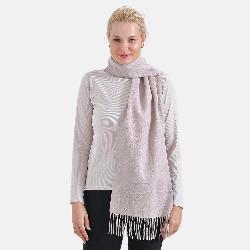 100% Wool Solid Warm Scarf (Size 160x30 cm) - Grey