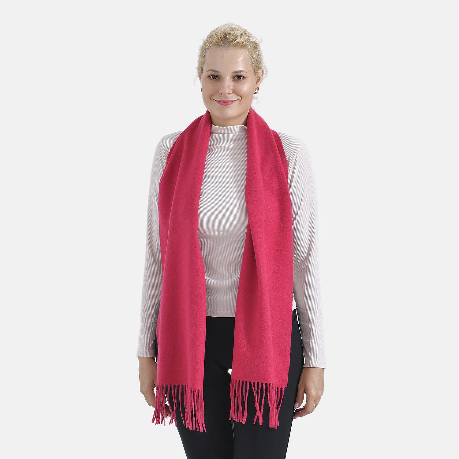 100% Wool Solid Warm Scarf (Size 160x30 cm) - Pink