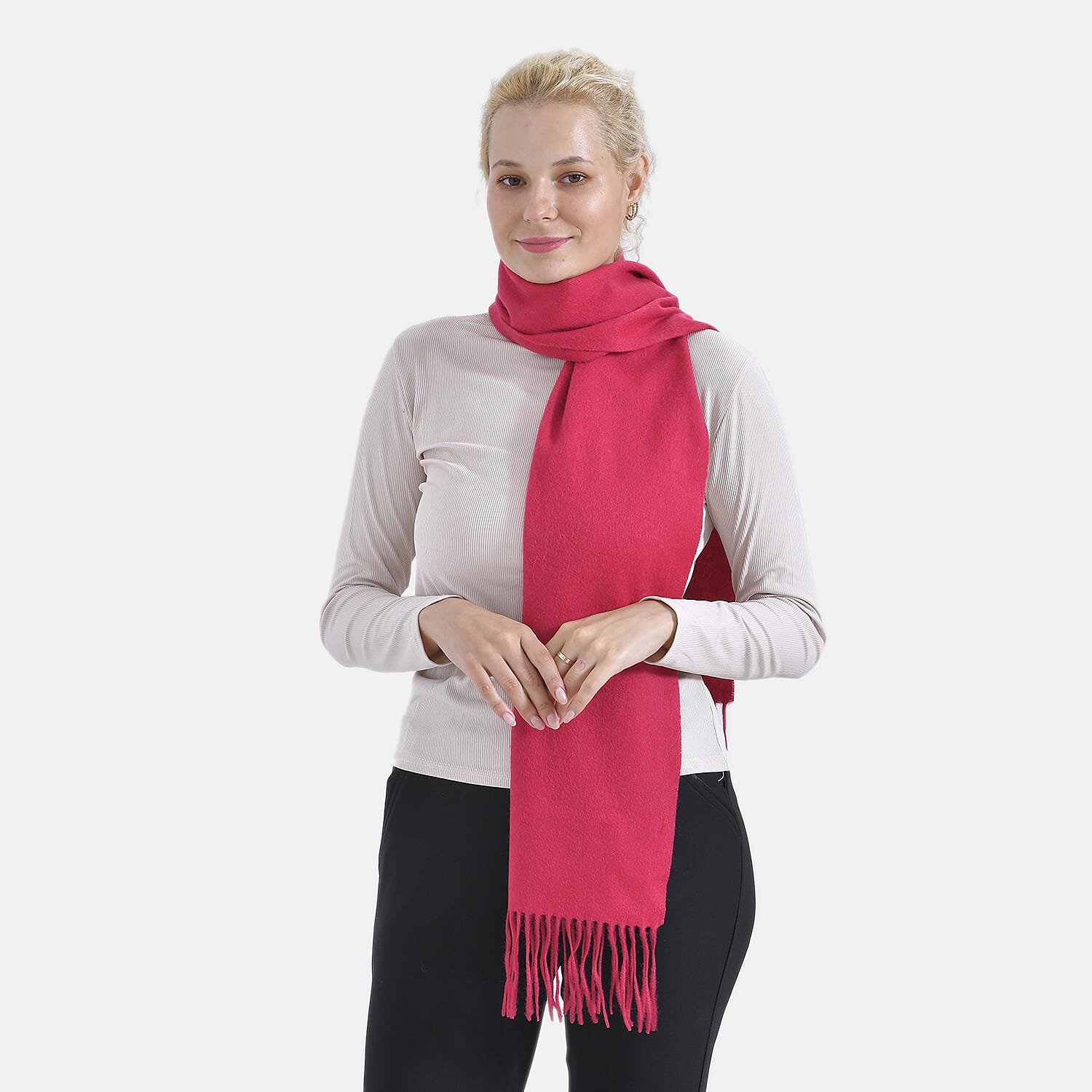 100% Wool Solid Warm Scarf (Size 160x30 cm) - Pink