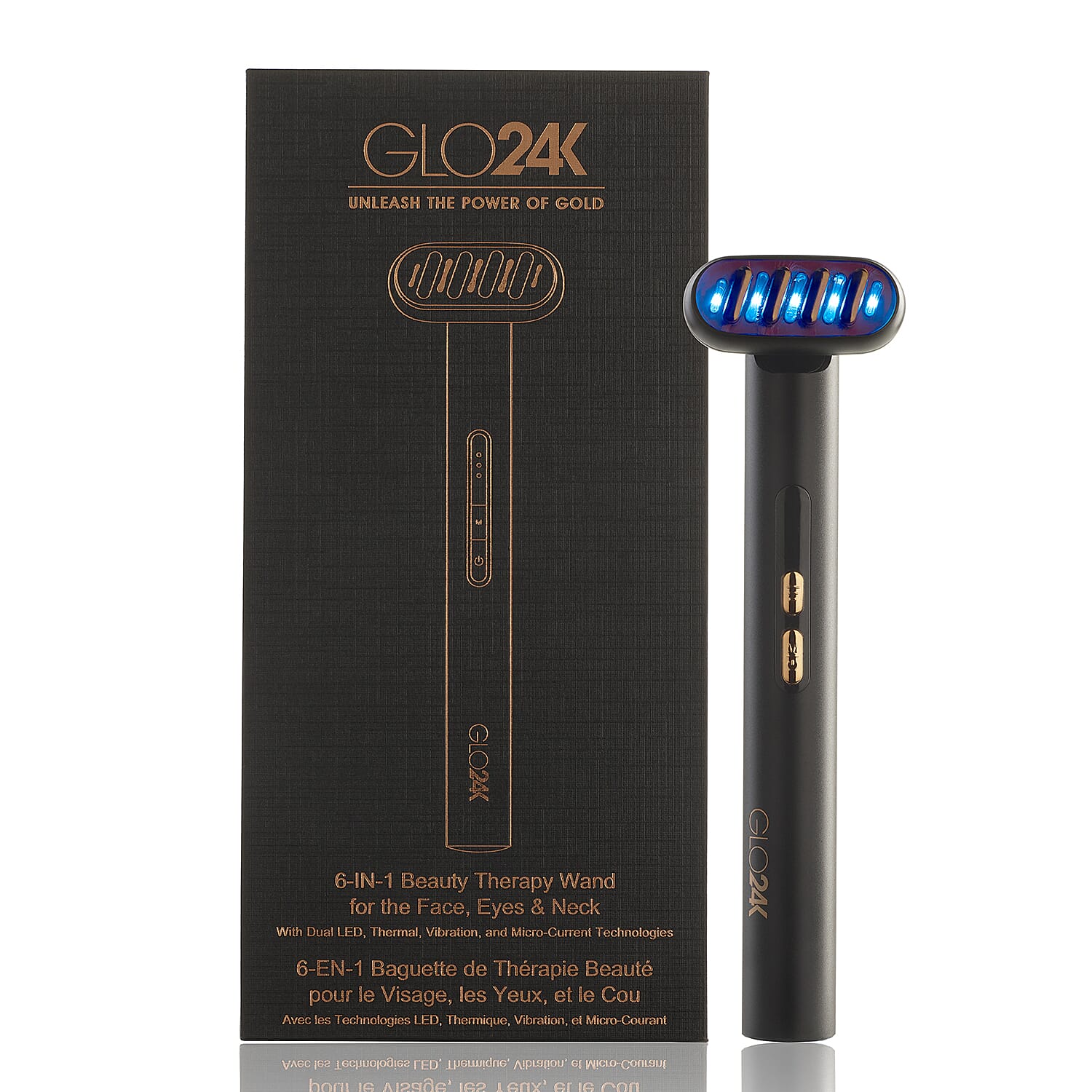 LOWEST EVER PRICE - Glo24K 6-IN-1 Facial Therapy Wand - Dual LED (Red & Blue Light)