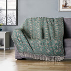 100% Cotton Woven Floral Printed Throw (Size 180x130 cm) - Green & White