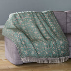 100% Cotton Woven Floral Printed Throw (Size 180x130 cm) - Green & White