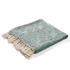 100% Cotton Woven Floral Printed Throw (Size 180x130 cm) - Green & White