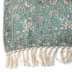 100% Cotton Woven Floral Printed Throw (Size 180x130 cm) - Green & White