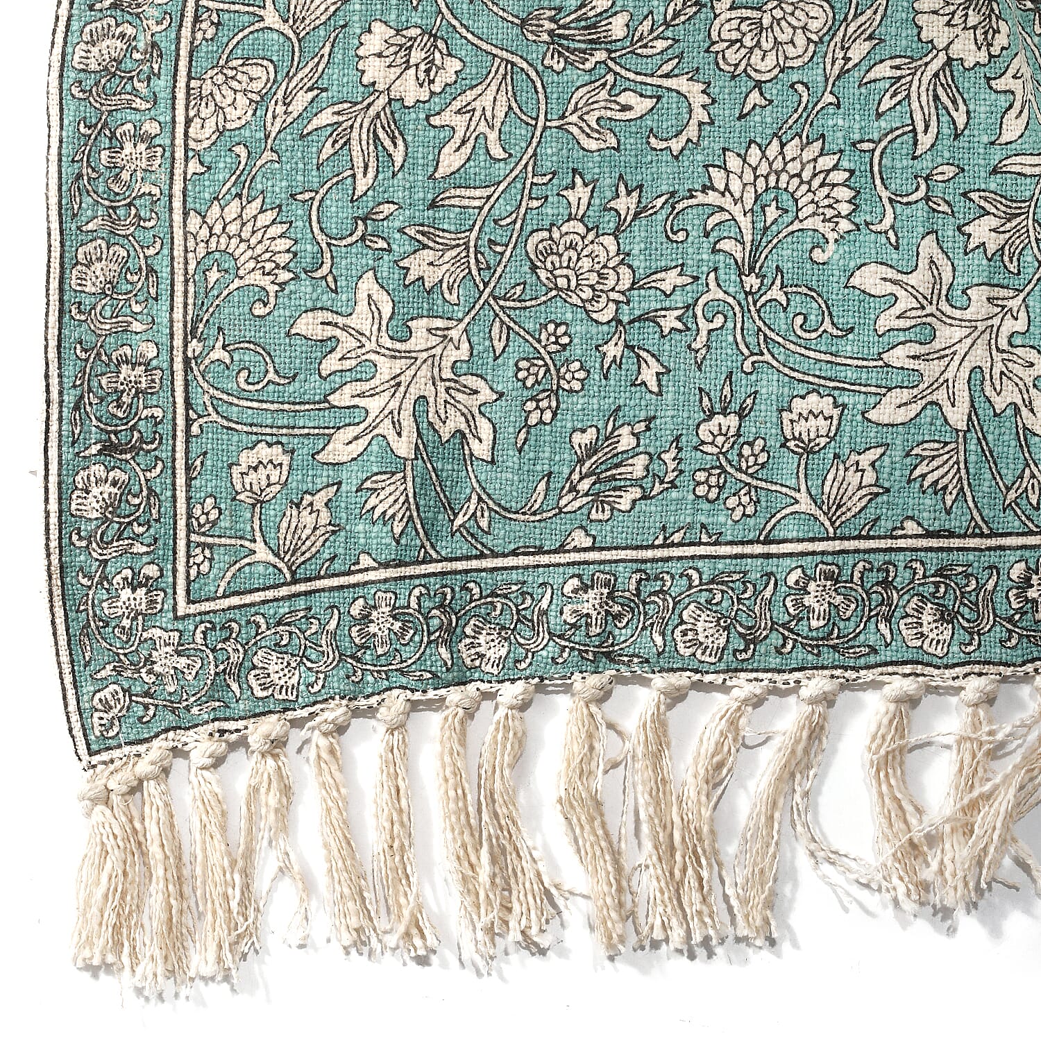 100% Cotton Woven Floral Printed Throw (Size 180x130 cm) - Green & White