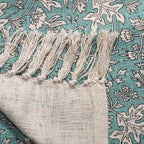 100% Cotton Woven Floral Printed Throw (Size 180x130 cm) - Green & White