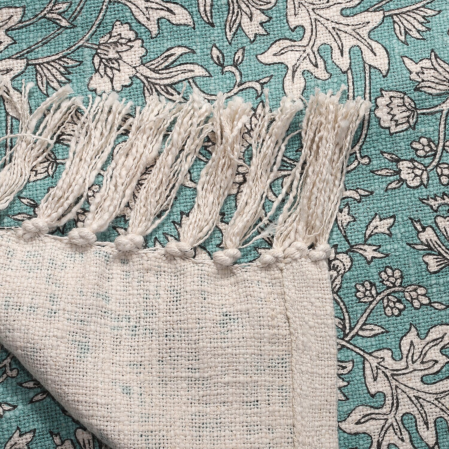 100% Cotton Woven Floral Printed Throw (Size 180x130 cm) - Green & White