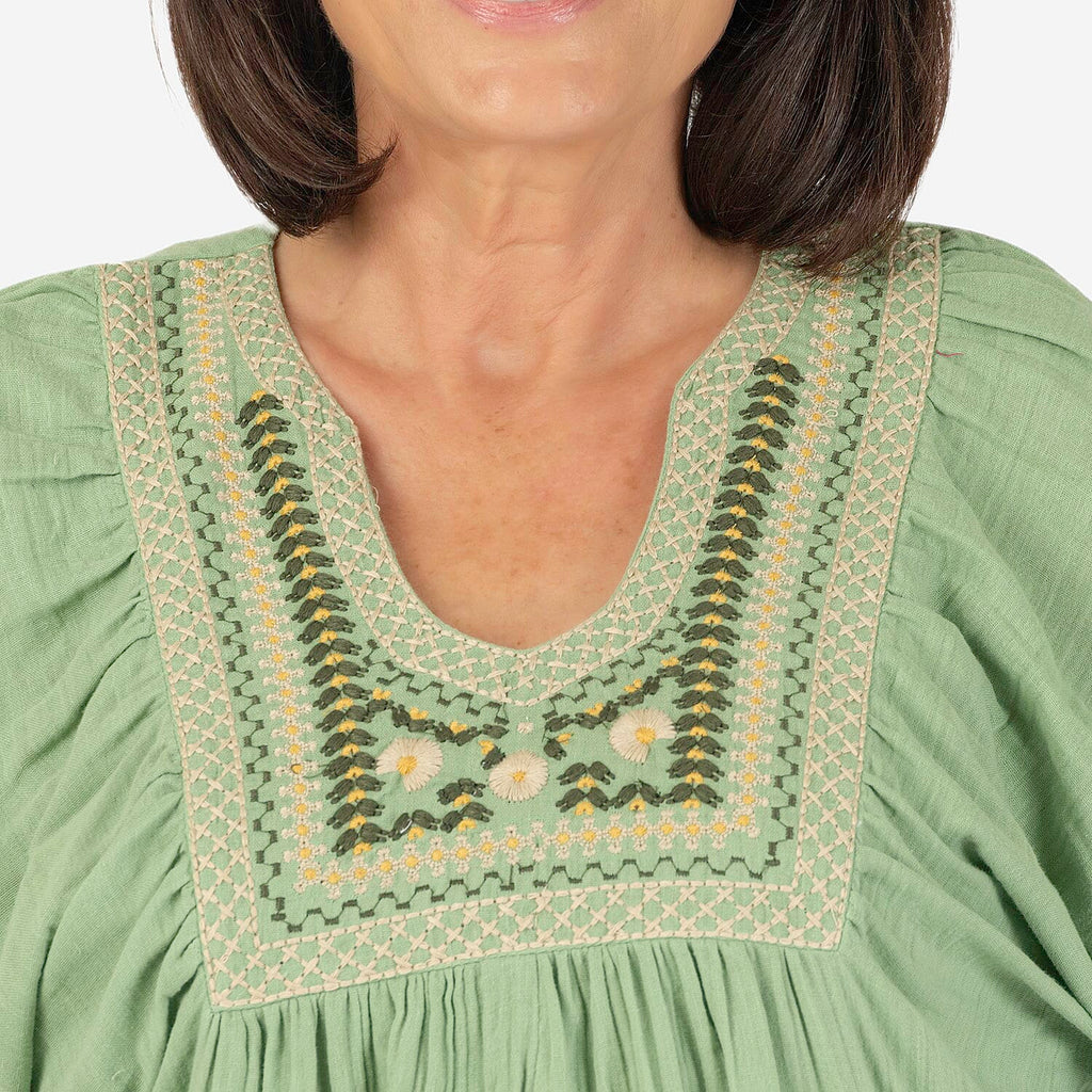 100% Cotton Tamsy Embroiderd Gauze Top Size XXL (20-22) - Green
