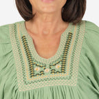 100% Cotton Tamsy Embroiderd Gauze Top Size XXL (20-22) - Green