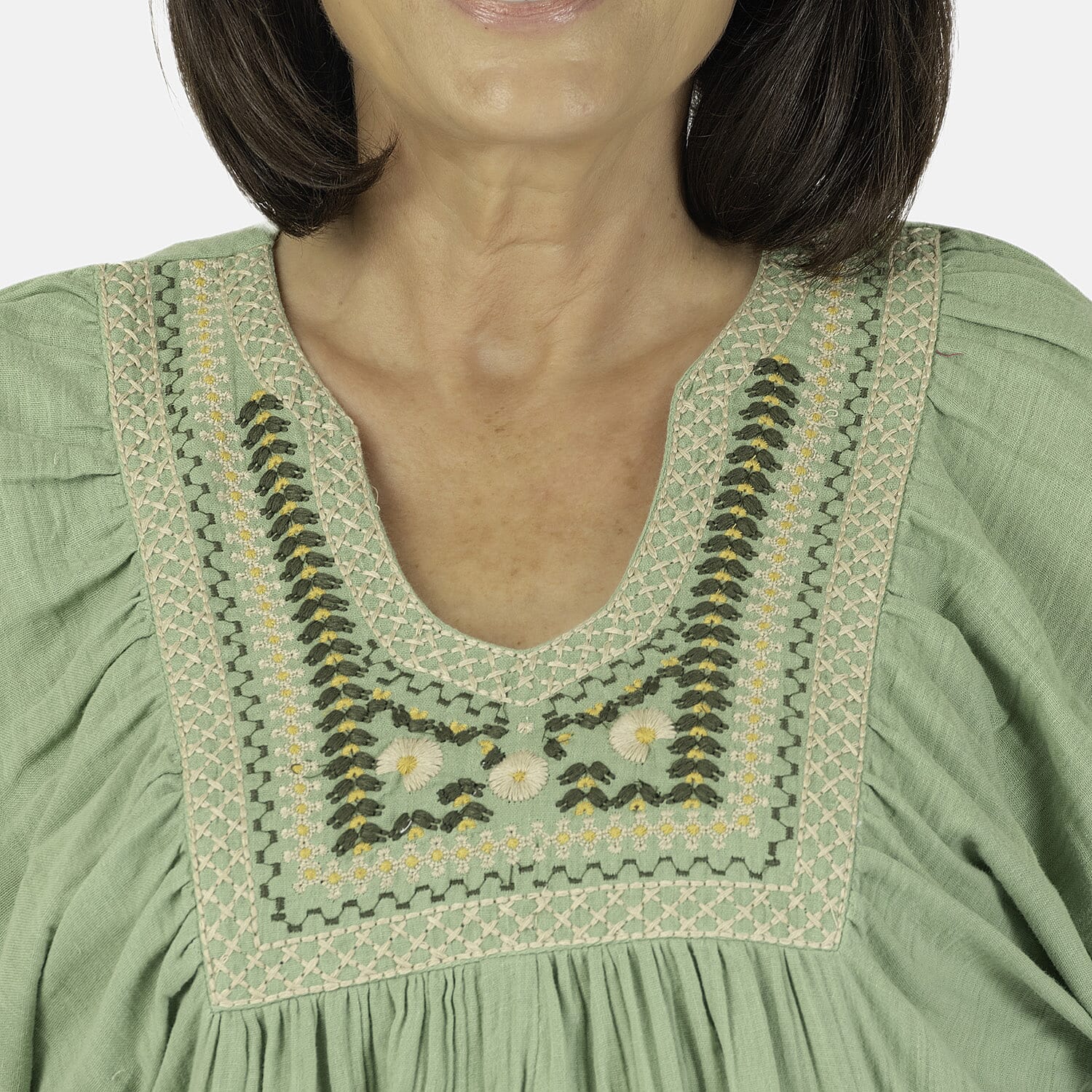 100% Cotton Tamsy Embroiderd Gauze Top Size XXL (20-22) - Green