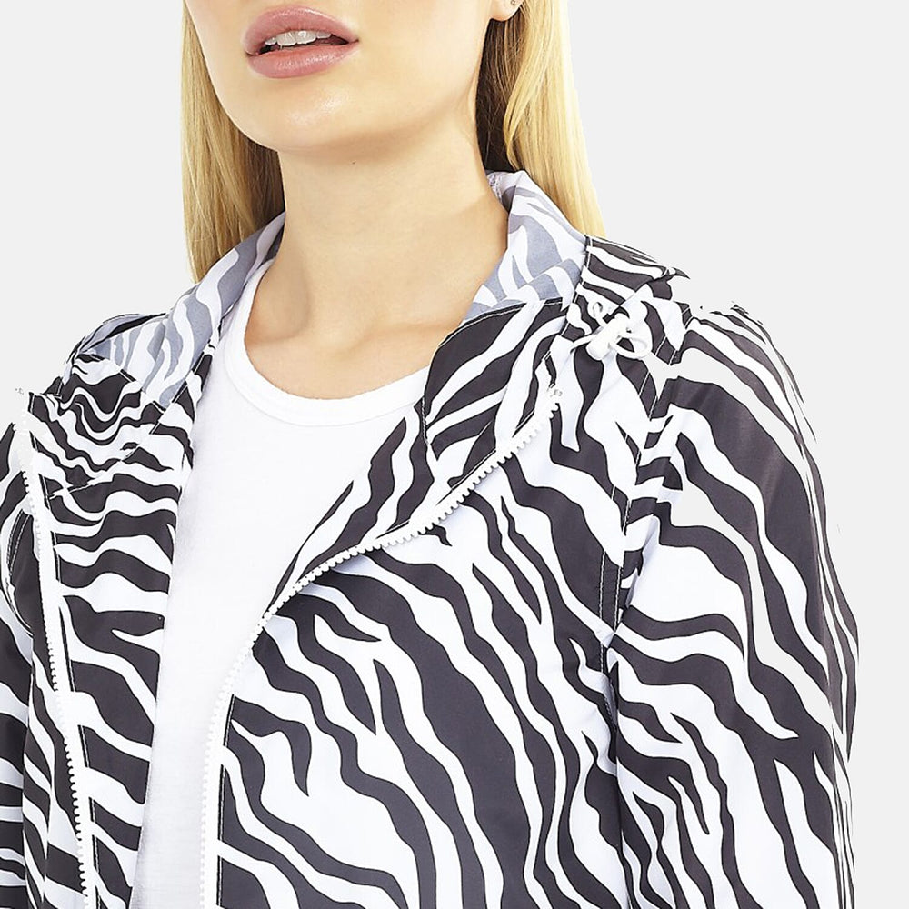Zebra Pattern Water Resistant Hooded Rain Jackets (Size 18) - Black and White