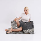 Set of 3- Zebra Pattern Tote Bag, Pouch - Picnic Mat - Black - White