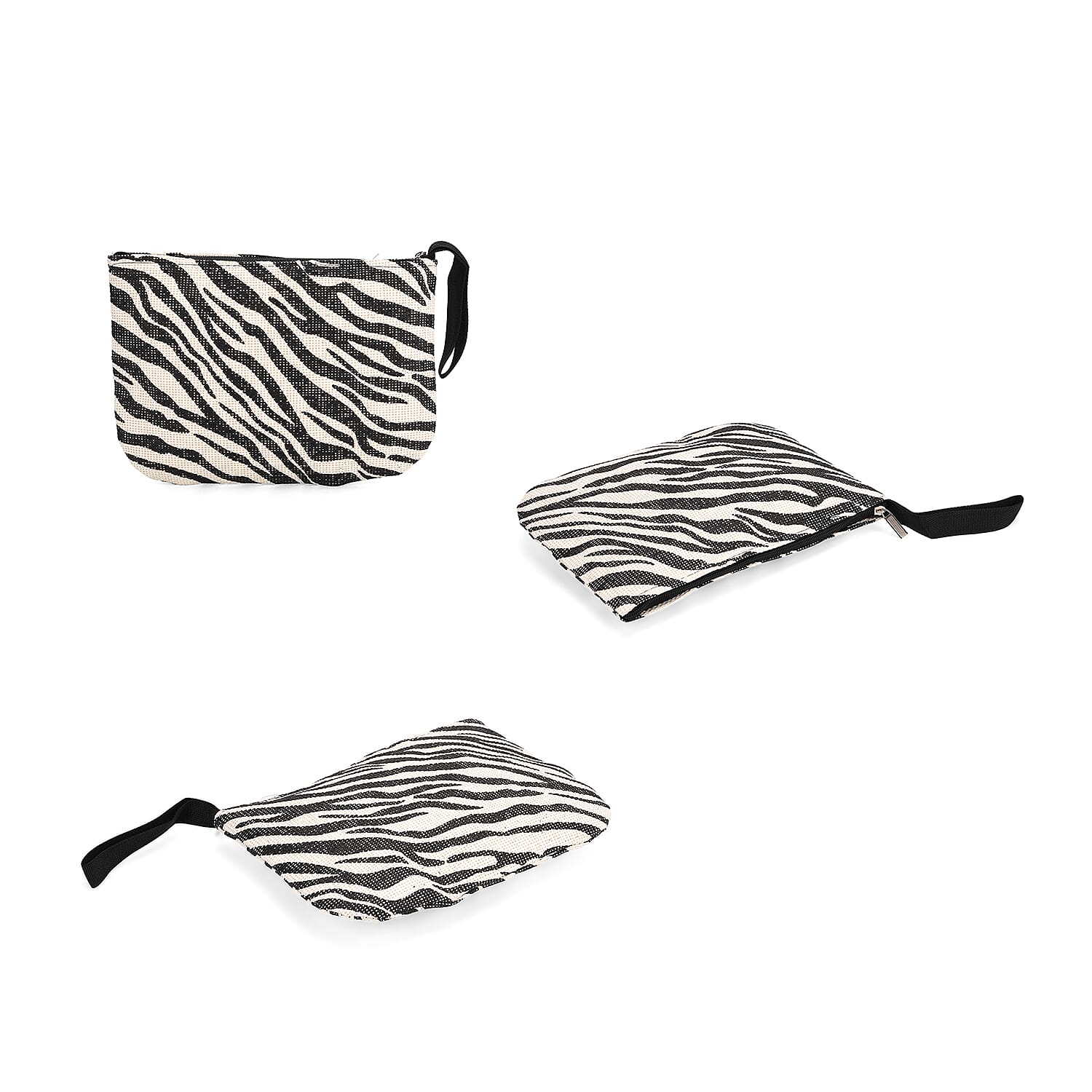 Set of 3- Zebra Pattern Tote Bag, Pouch - Picnic Mat - Black - White